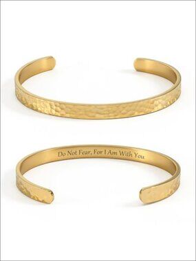 18K Gold Plated Hammered Bible Verse Cuff Bracelet Adjustable